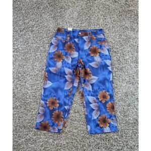 Bill Blass Jeanswear Linen Blend Floral Pants Womens Size 10P Blue